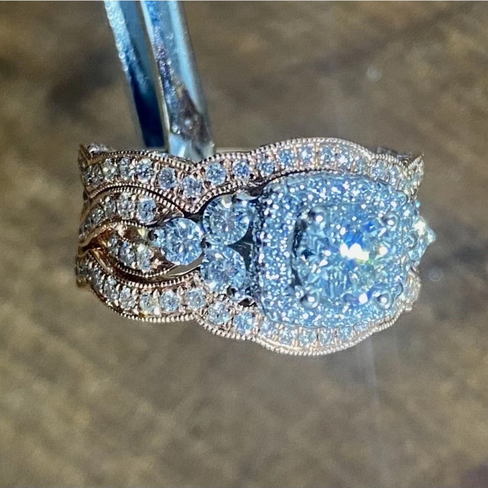 14k 2 tone rg/wg Neil Lane Halo Diamond Ring with 2 Bands 2.4 tcw. - Picture 2 of 4